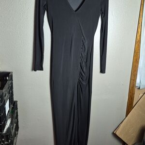 Fashion Nova Black V-Neck Long Sleeve Dress